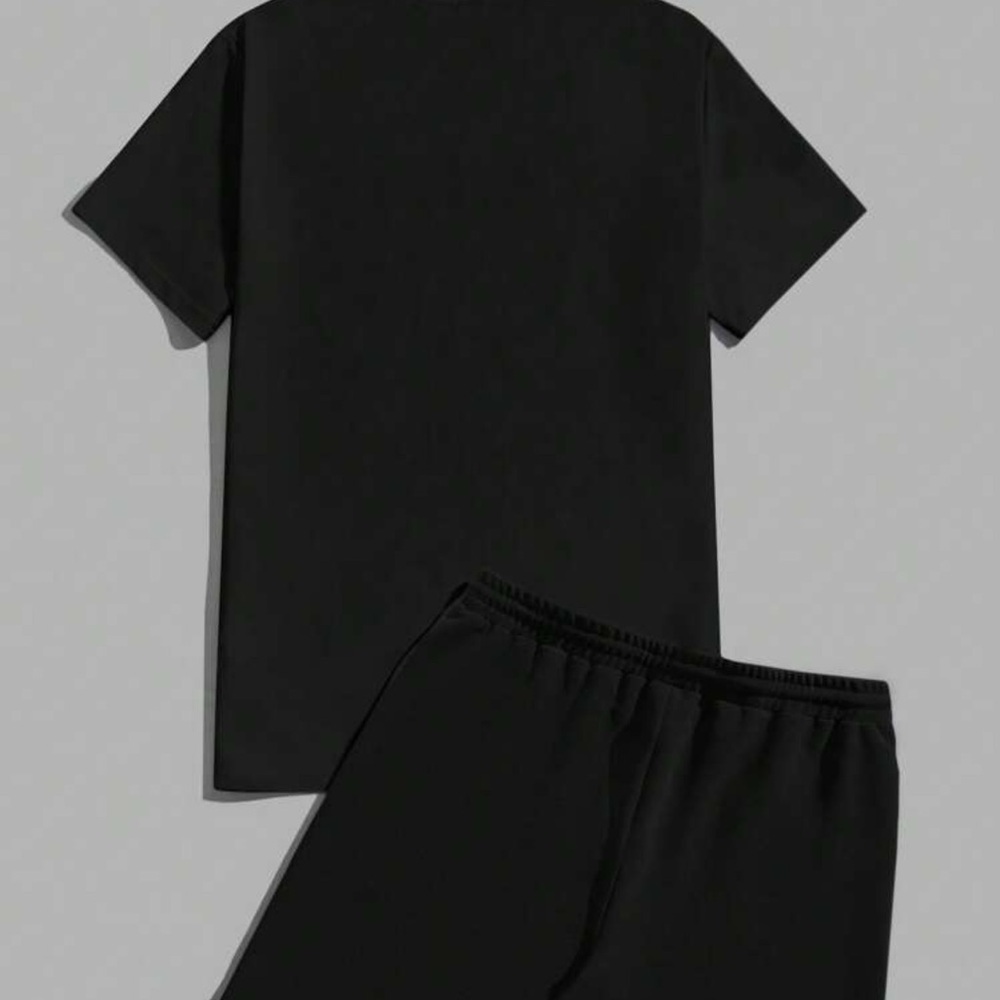 Manfinity Knitted Crew Neck Short Sleeve T-Shirt And Drawstring Shorts Set - Picture 2 of 4